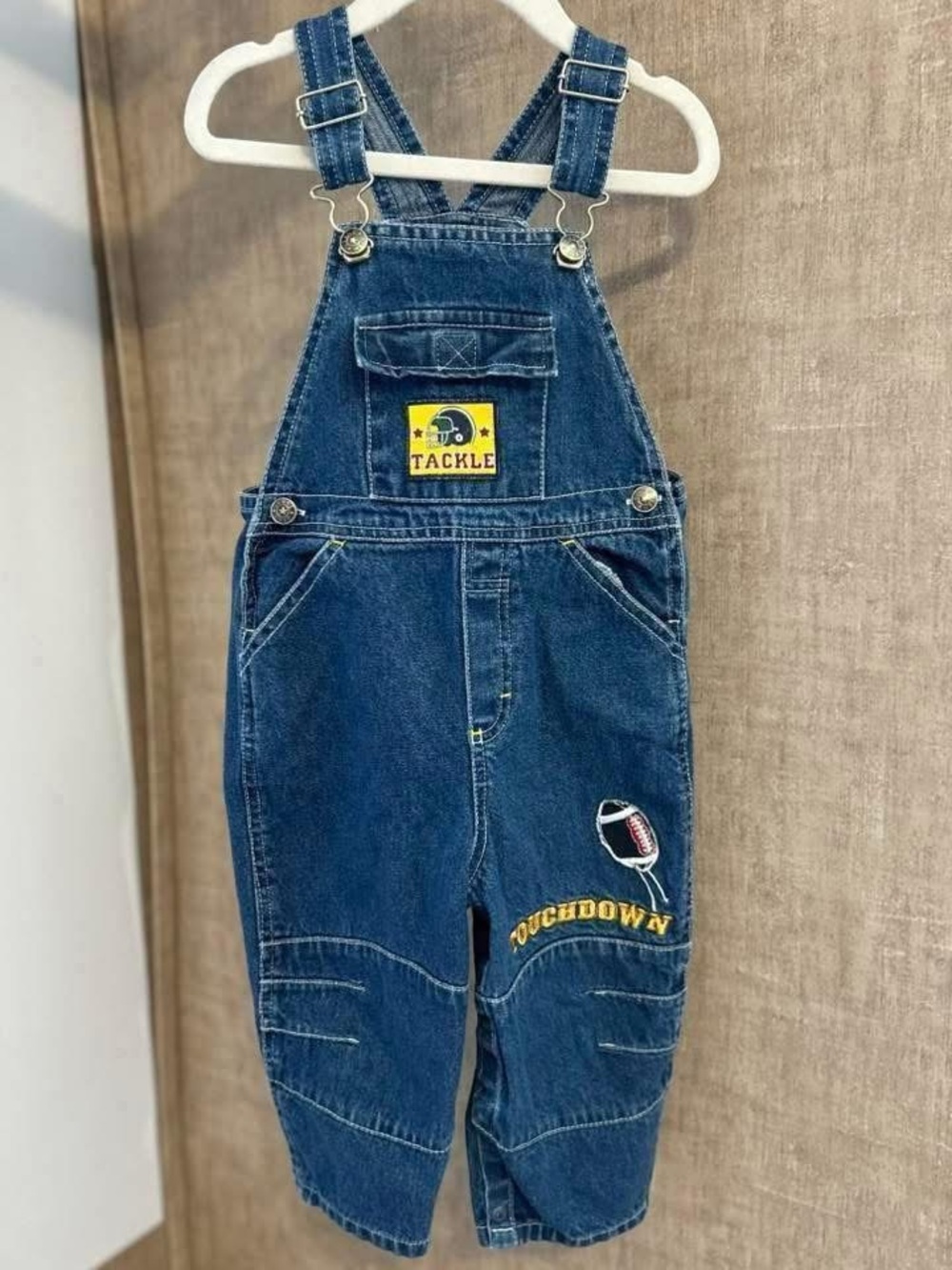 Vintage Kids' Denim football Overalls - Blue